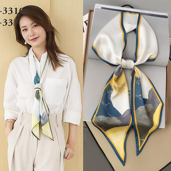 Women's oil Painting Landscape Purse Scarf For Handbags Silky Long Bag Scarfs - Picture 3 of 6